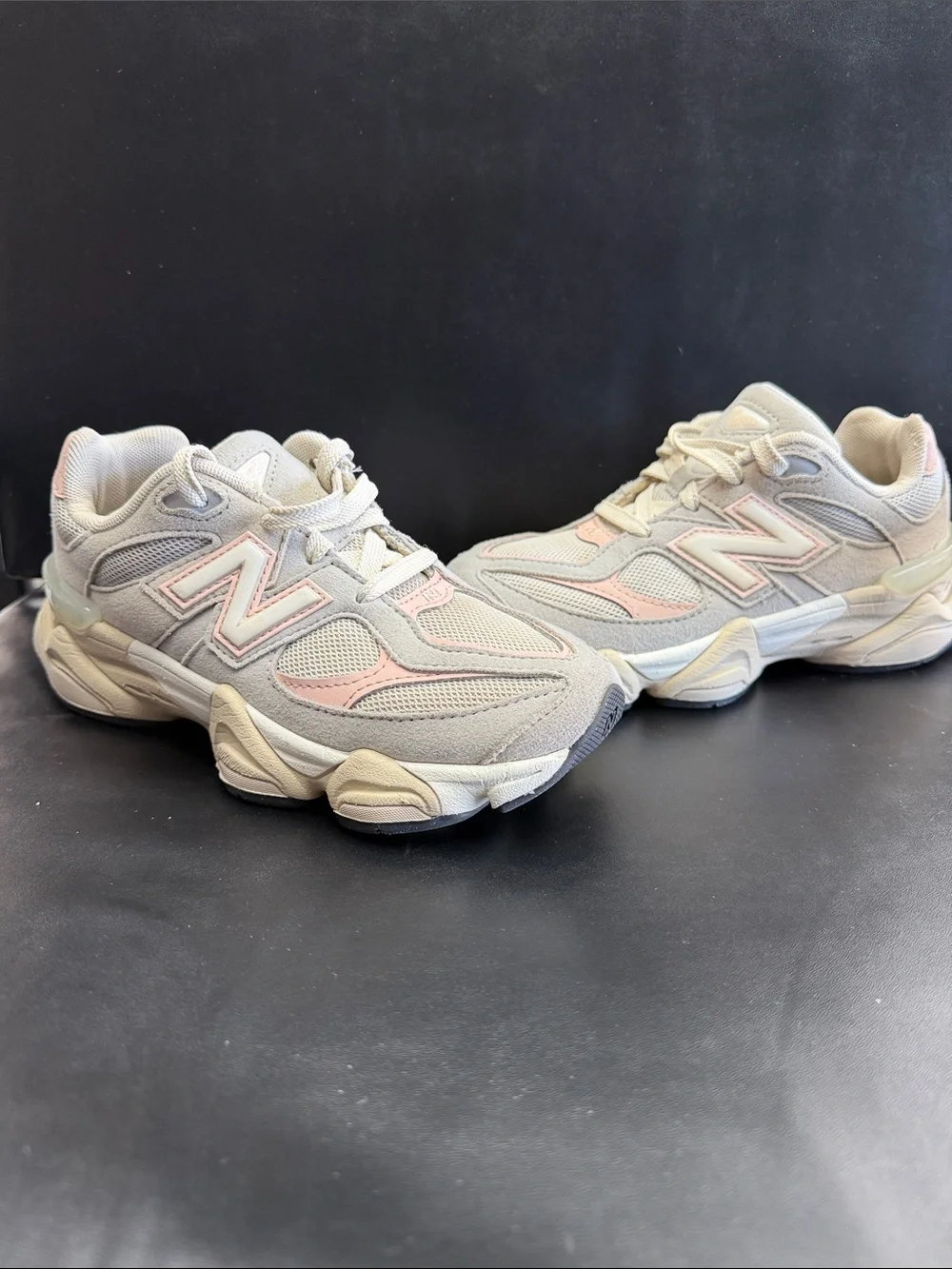 New Balance kids Light Gray and Pale Pink Running Sneakers